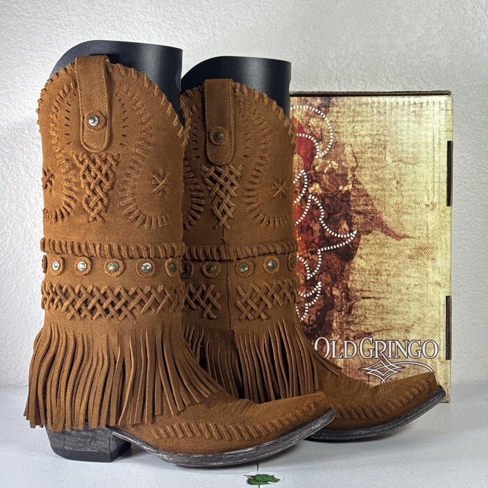 Old Gringo Chucha Western Fringe Cowboy Boots Women's Size 7 Rust Brown Studs